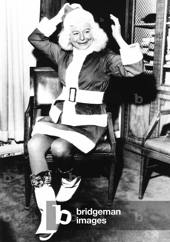 Martha Mitchell, wife of Atty. Gen. John Mitchell modeled a Santa Claus costume. Dec. 11, 1971. She appeared on a local telethon to raise funds for Washington DC's Children's Hospital