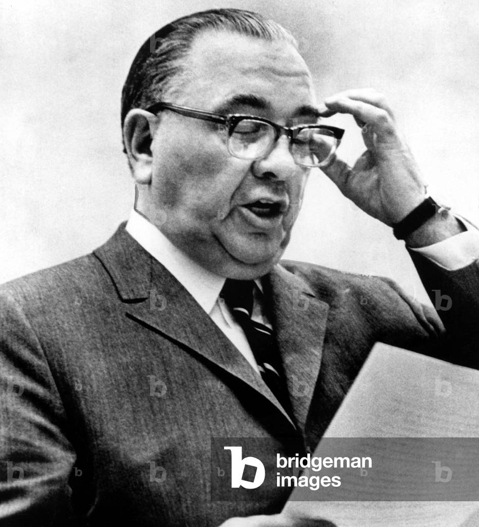 Richard J. Daley defends controversial order that police kill arsonists on sight. Chicago, IL, 04-17-1968