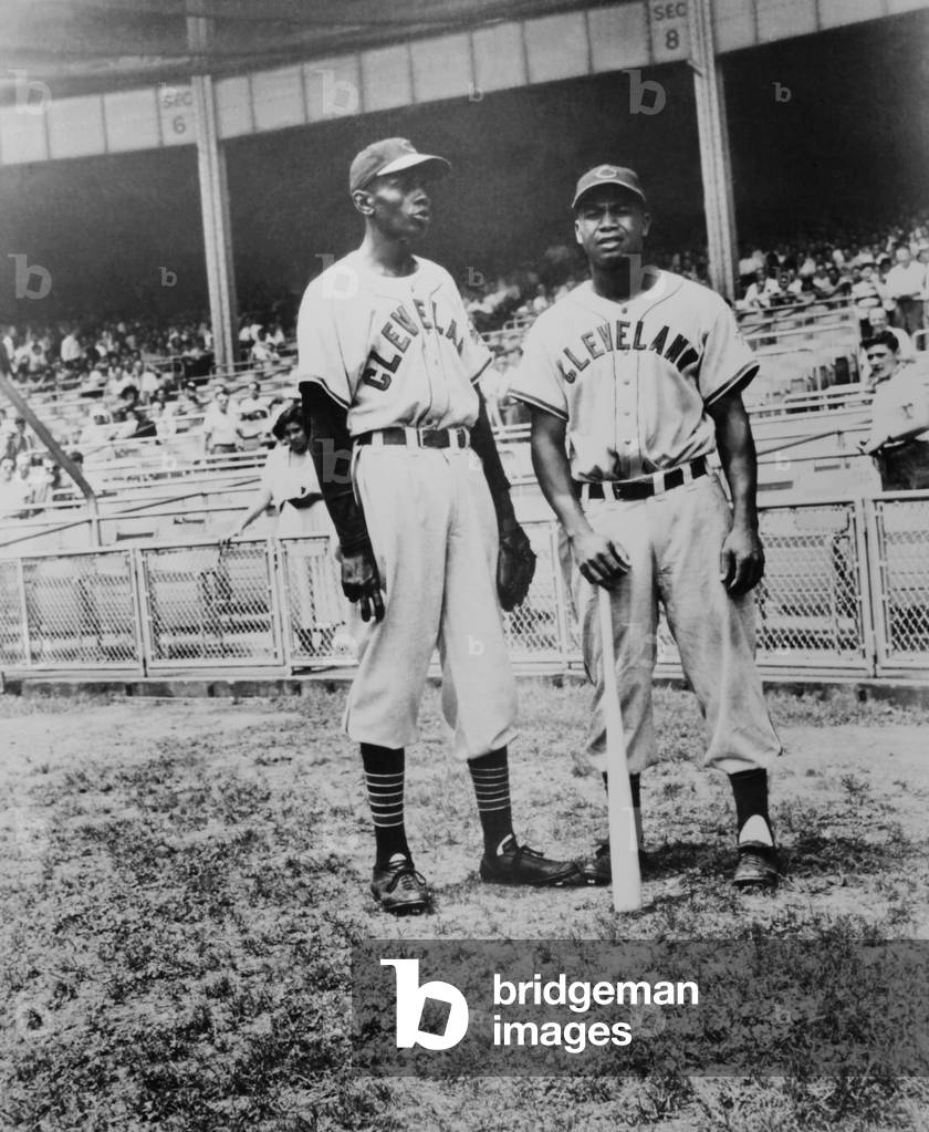 From left: Satchel Paige, Larry Doby of the Cleveland Indians, ca. 1948 (b/w photo)