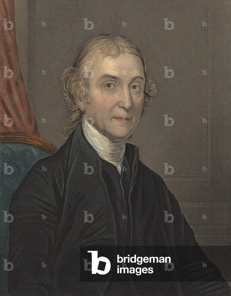 Joseph Priestley (1733-1804), discovered oxygen during his research on the properties of air. He also determined that animals exhale carbon dioxide. 1849 print