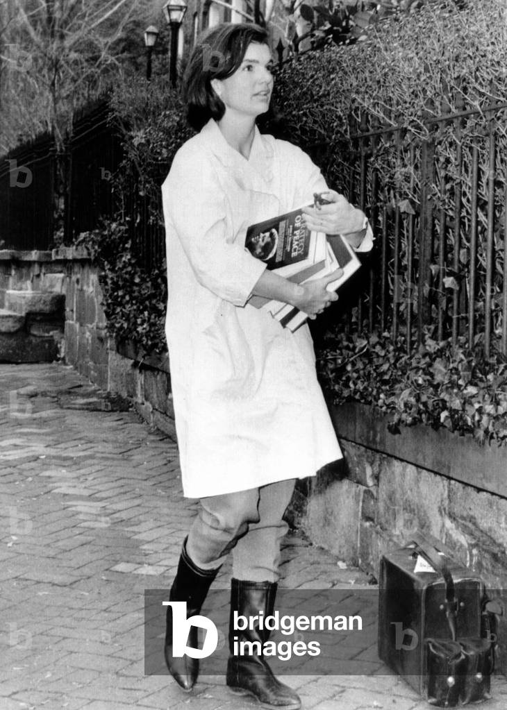 Jacqueline Kennedy, moving into her new Georgetown home, 1964 (b/w photo)