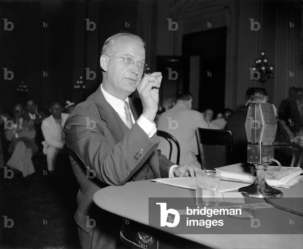 J.B. Matthews testifying to the HUAC on Aug. 22, 1938. The ex-communist served as chief investigator for the House Un-American Activities Committee headed by Martin Dies, Jr. in 1938-40. In June 1953, he became research director for Joseph McCarthy's Red Scare investigations in the Senate