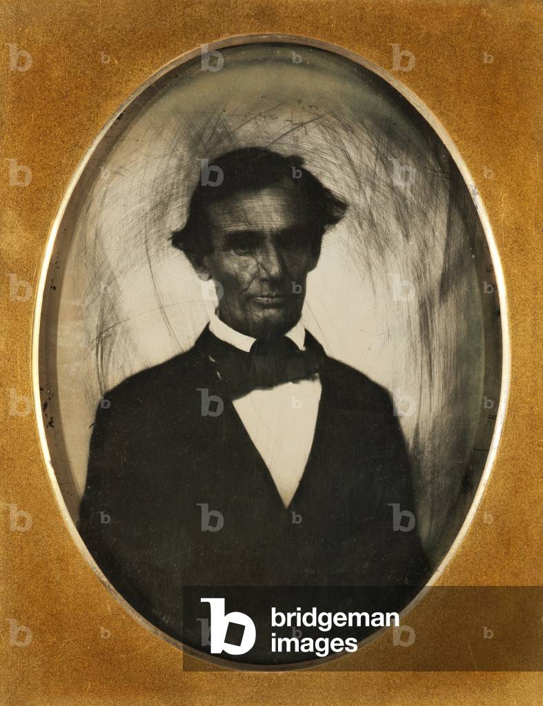 Ambrotype of Abraham Lincoln, taken in Pittsfield, Illinois, two weeks before the final Lincoln-Douglas debate in Lincoln's unsuccessful bid for the Senate, October 1, 1858