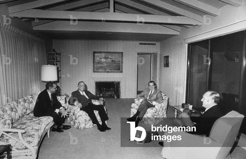 Edgar J. Hoover was a guest in Richard Nixon's Key Biscayne home. L to R Charles Rebozo Hoover President Nixon Sec. of State William Rogers. Dec. 1971