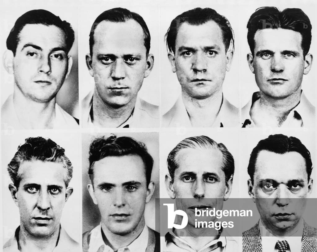 The only German attempt at World War II sabotage on the US mainland was a dismal failure. Eight saboteurs disembarked from a submarine with explosives and cash in June 1942. One of them, George Dasch (2nd from Lower right), contacted the FBI, leading to the arrest of all the others within two weeks. Dasch and Burger (lower right) were sent to prison, while