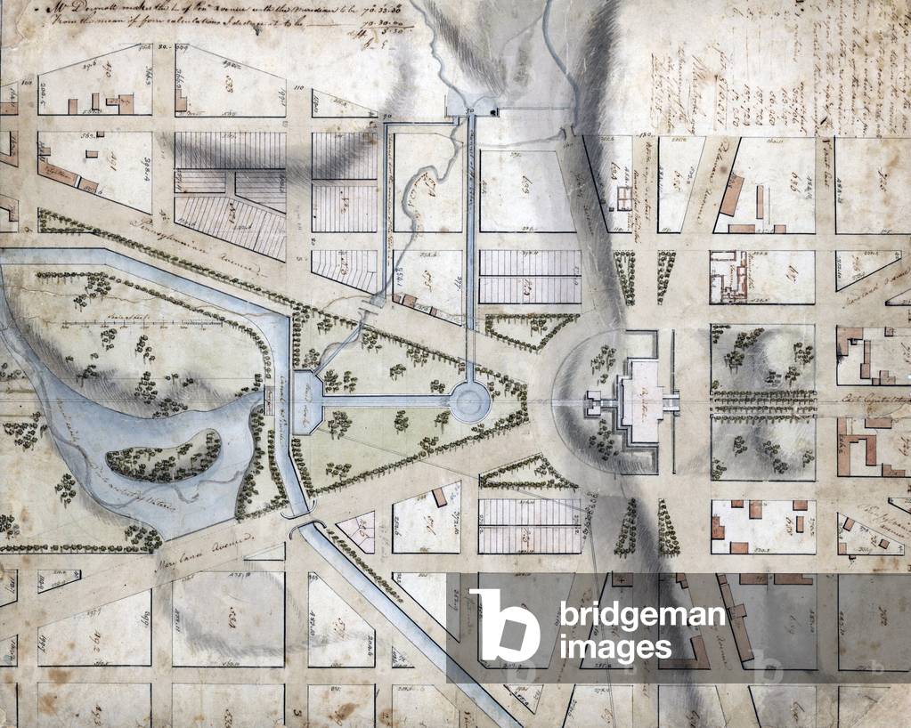 Washington, D.C. Map showing the grounds of the Capitol, District of Columbia, by Benjamin Henry Latrobe, Architect of the Capitol. 1815