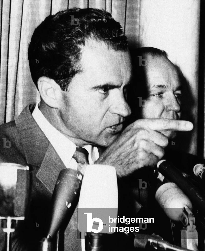 Nixon Vice Presidency. Vice President (and future US President) Richard Nixon at a press conference during his campaign for the Republican Presidential nomination, Camden, NJ, 1960