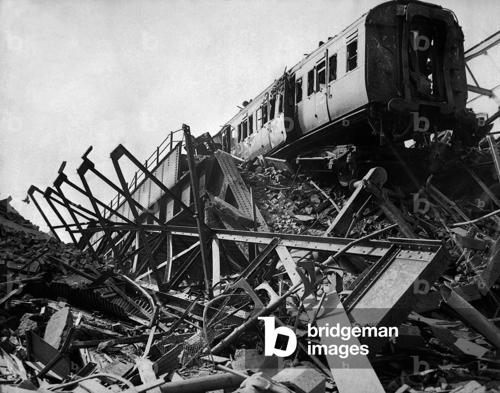 World War 2, Battle of Britain. Destroyed London railway station in Westminster Bridge Road, after London's biggest night raid of the war. April 16, 1941