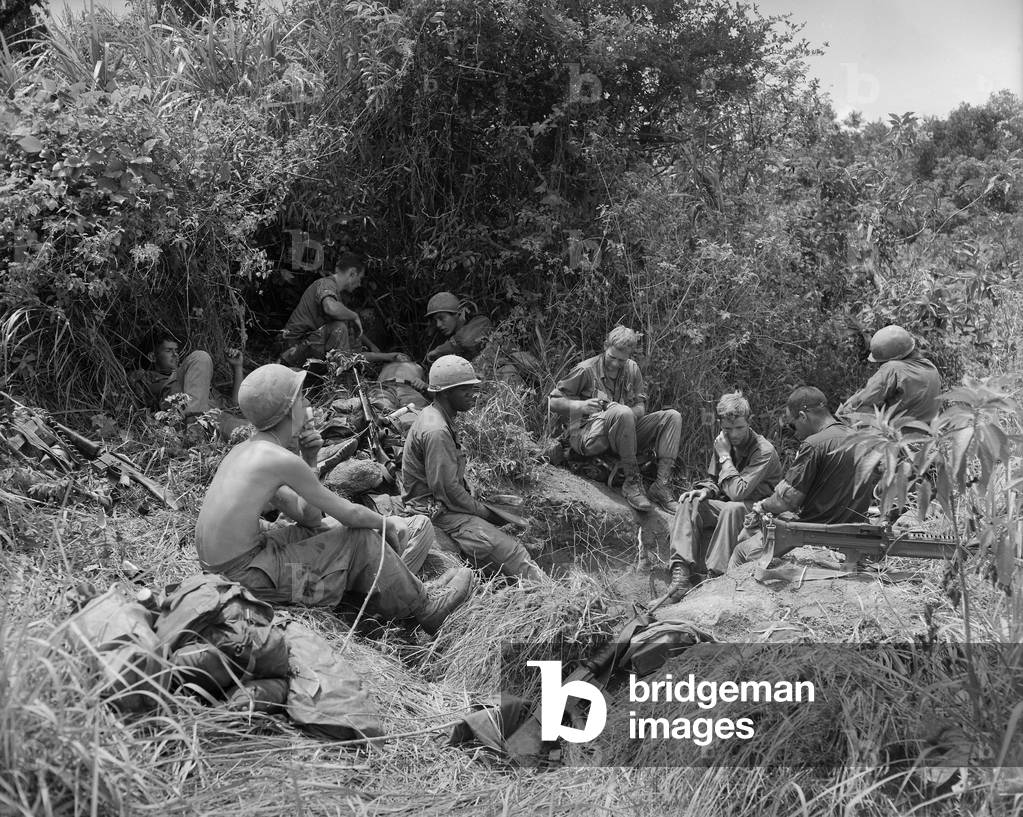 Vietnam War. Soldiers of the 101st Airborne Division, take a break from jungle fighting east of Tam Ky, the capital city of Quangnam province. June 6, 1969