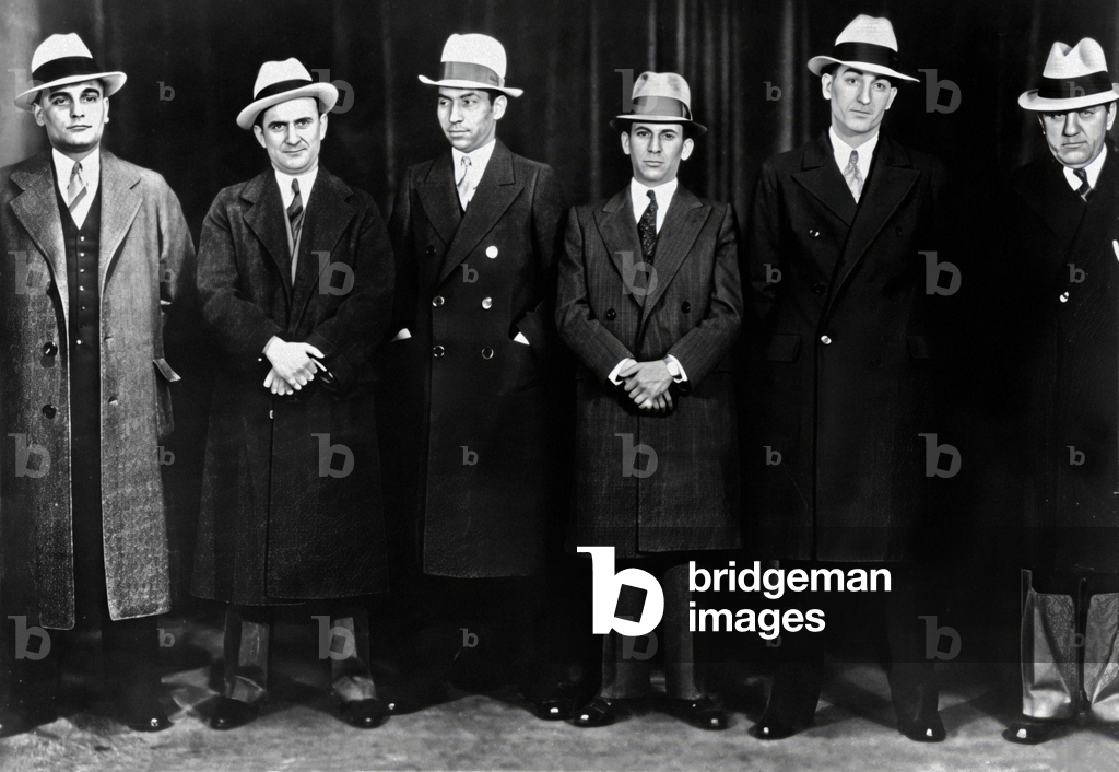 Mobsters (Left to right): Paul Ricca, Salvatore Agoglia, Lucky Luciano, Meyer Lansky, John Senna, Harry Brown in 1932.