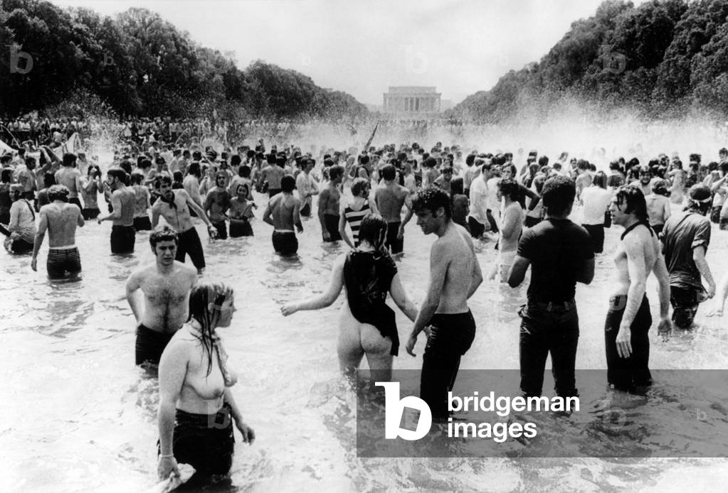 5/9/70 WASHINGTON, D.C.: The rectangular reflecting pool between the Washington Monument and the Lincoln Memorial attracted anti-war demonstrators 5/9/70.