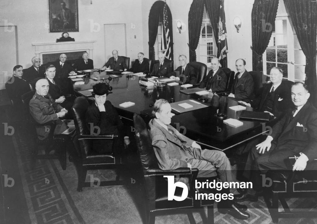 President Roosevelt meeting with his war cabinet in Washington, D.C., Dec, 19, 1941