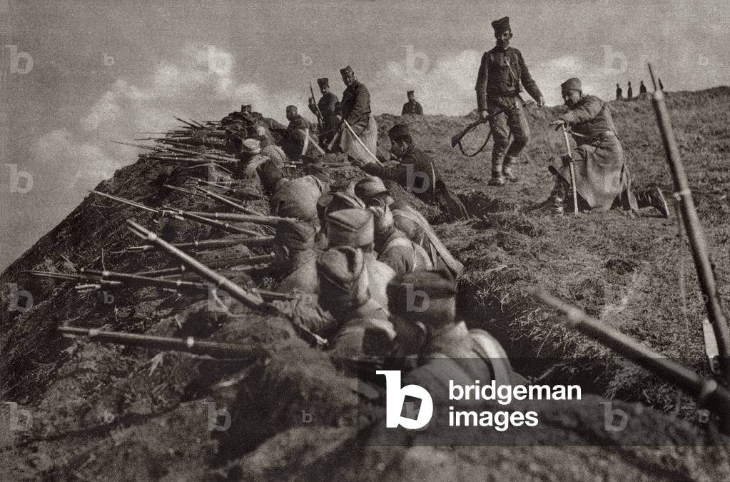 World War 1. Serbia trench position at the crest of a hill. c. 1914-18