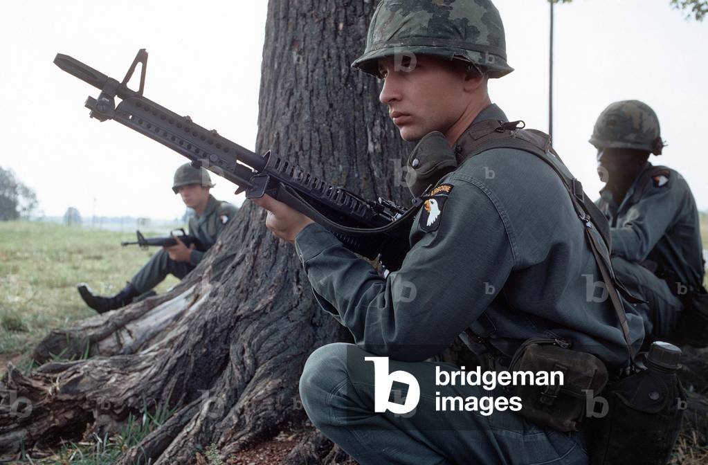 Vietnam War. A member of the 101st Airborne Division, armed with an M60 machine gun, participates in: Vietnam War. A member of the 101st Airborne Division, armed with an M60 machine gun, participates in a field exercise in 1972.