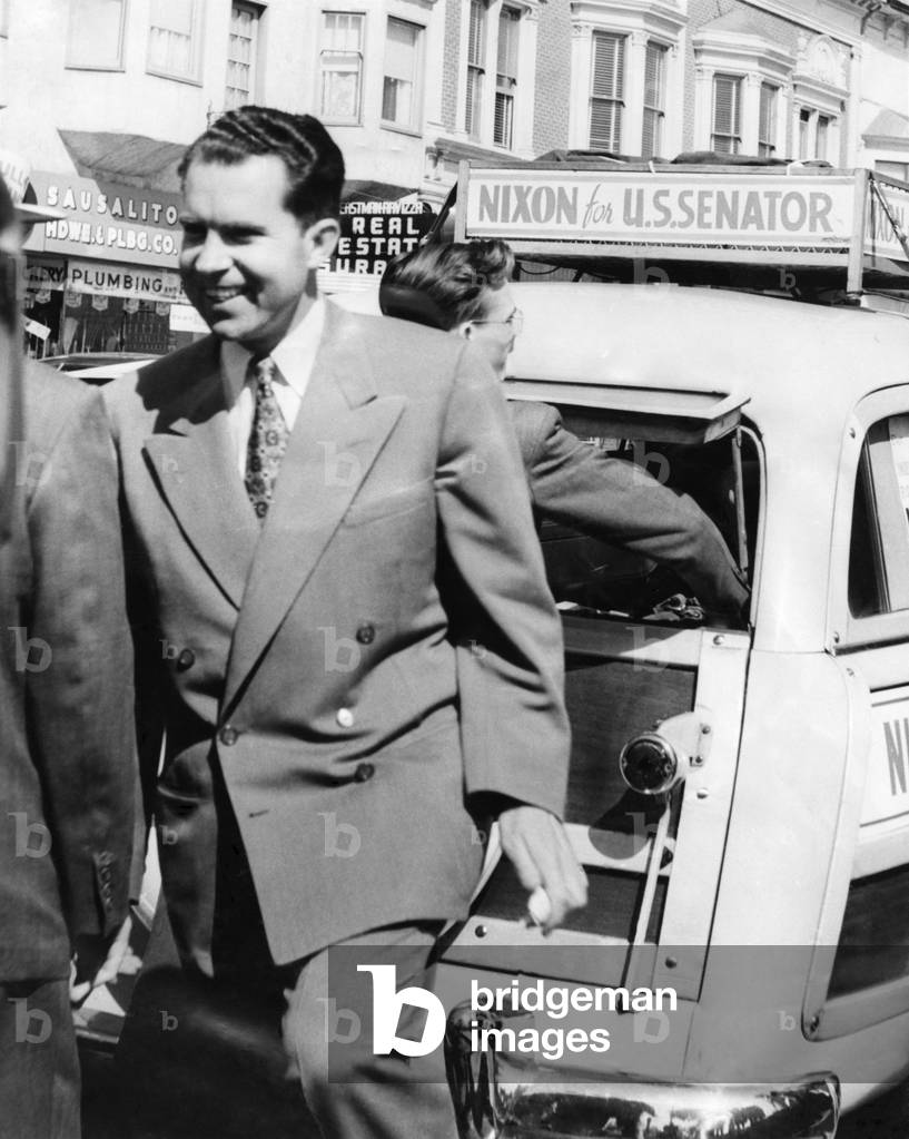 Richard Nixon during the Republican primary campaign for the Senate, in Sausalito, California. Spring 1950.