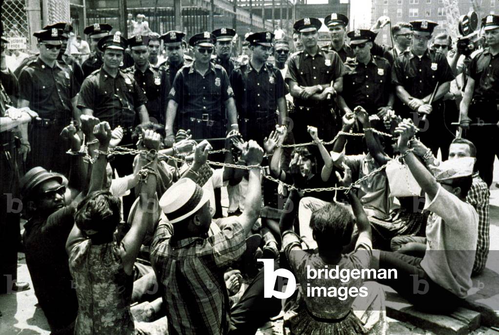 CIVIL RIGHTS-Group protests discriminatory hiring in Brooklyn, New York in 1963