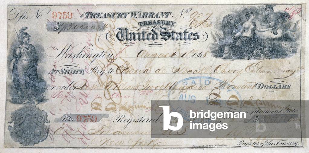 Check for the Purchase of Alaska. Cancelled check in the amount of .2 million, for the purchase of Alaska from Russia, issued August 1, 1868