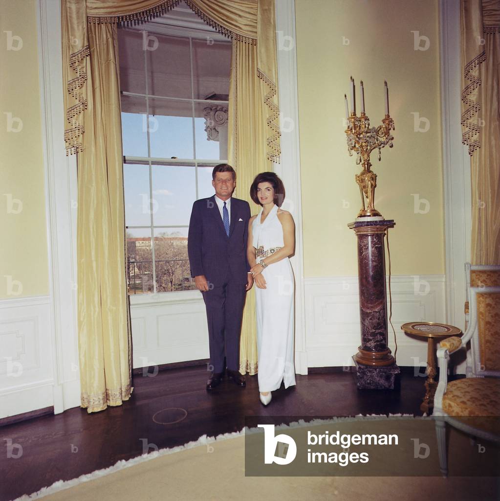 President and Jacqueline Kennedy in the White House Oval Room