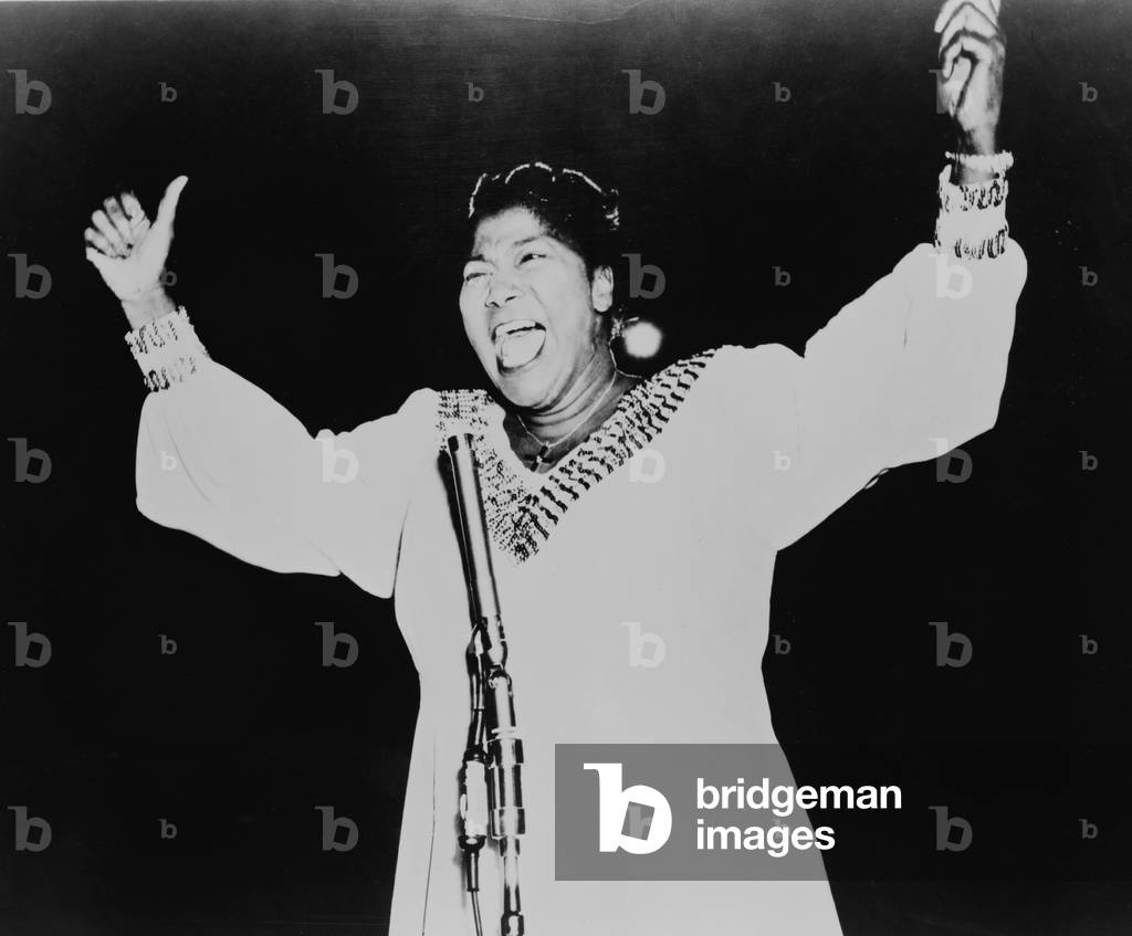 Mahalia Jackson (1911-1972), African American gospel singer in performance. 1966