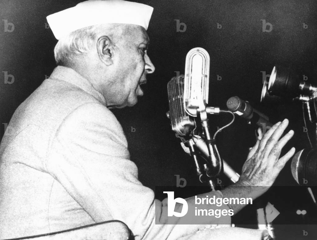 India's Prime Minister Jawaharlal Nehru addressing a defense rally in New Delhi on Nov. 11, 1962. Throughout 1962, Chinese soldiers provoked skirmishes on the Himalayan border with India. With two weeks of this rally, the Chinese declared a ceasefire on Nov. 20, 1962, and withdrew from the disputed areas