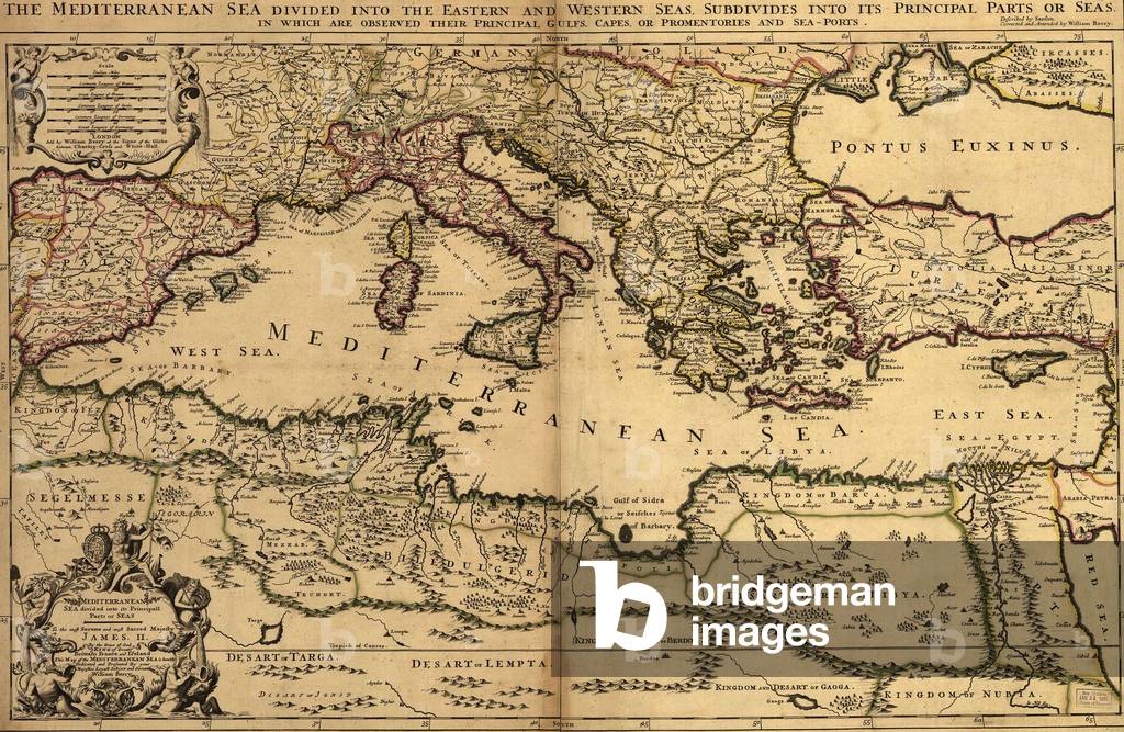 1685 map of the Mediterranean Sea and coastal lands