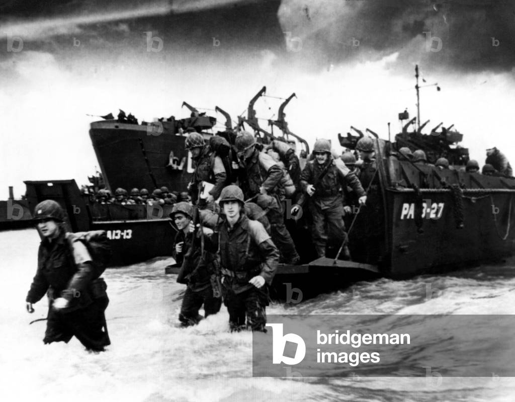 World War II: American soldiers landing in Normandy, France, 1944.