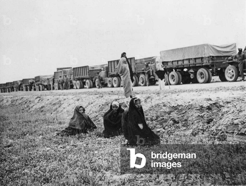 Lend Lease war materials for the Soviet Union. Truck convoy of US supplies in East Iran destined for the USSR