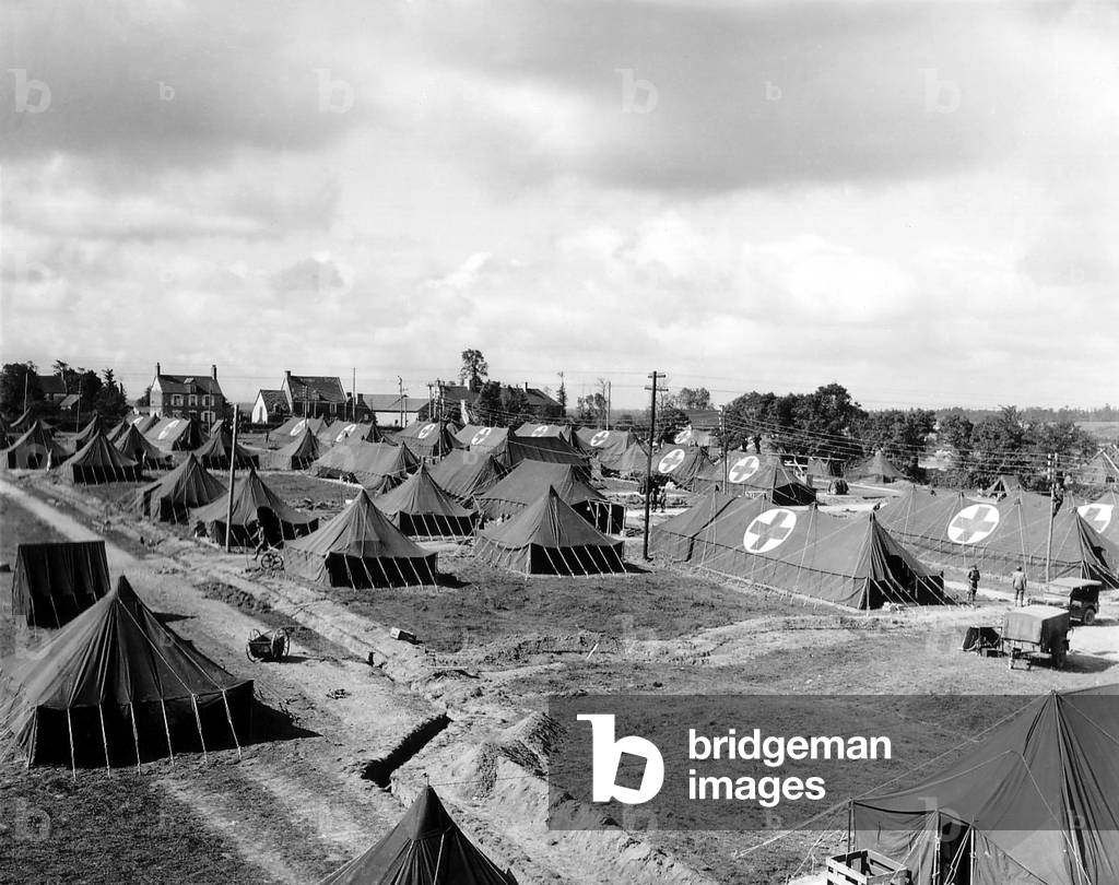 U.S. field hospital in Saint Hilaire Petitville east of Carentan, Normandy. It opened on July 31, 1944. Normandy Campaign, France, World War 2