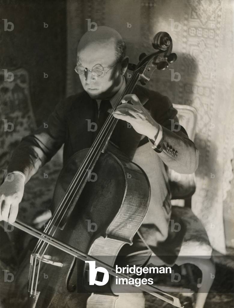 Pablo Casals, the great cello player in his home in Barcelona. c. 1930-38.