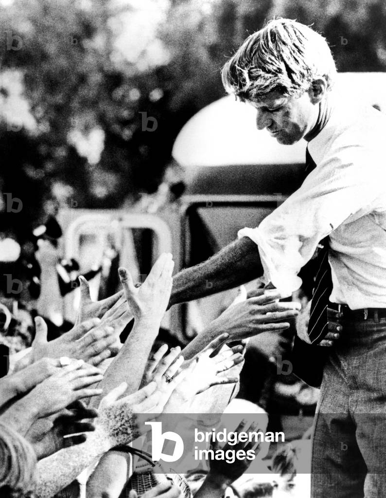 Robert Kennedy shaking hands during 1968 campaign