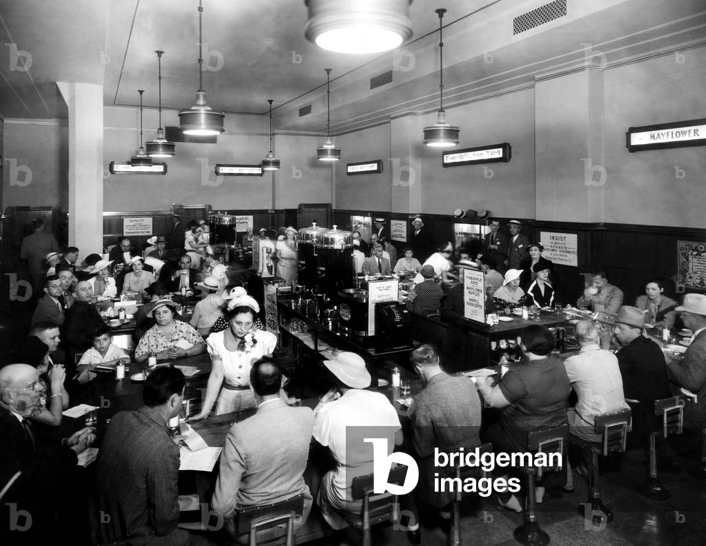 A typical American restaurant, c. 1935.