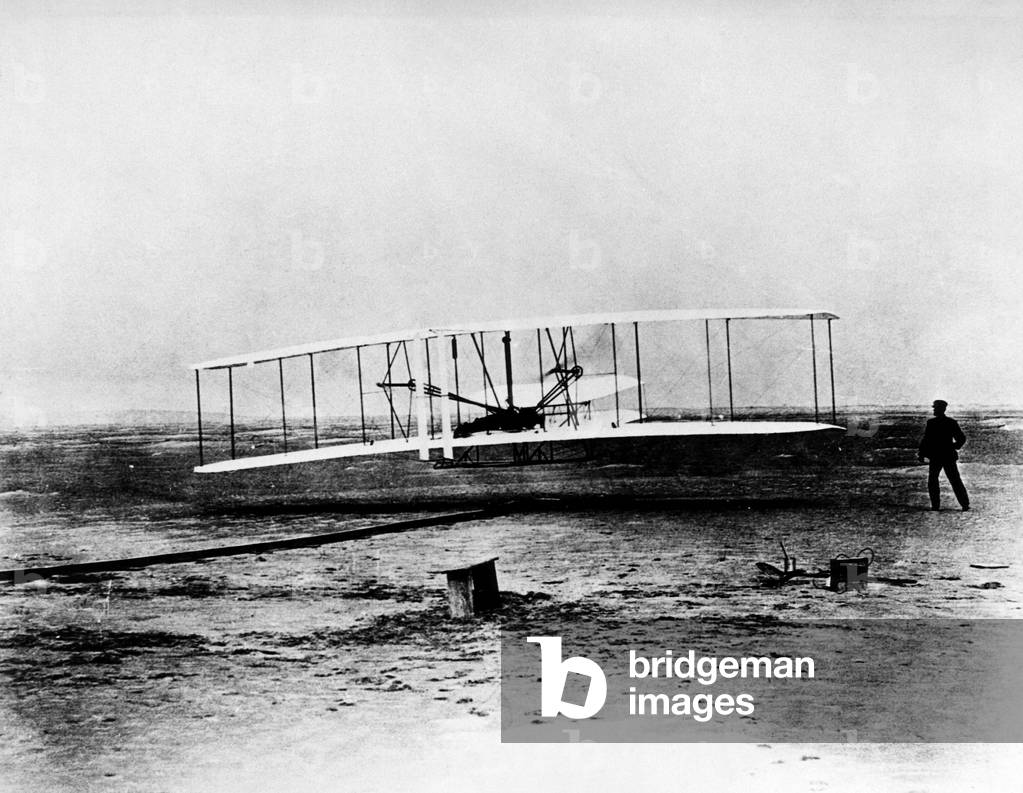 Orville and Wilbur Wright, (aka The Wright Brothers), around the time of their first flight, at Kitty Hawk, North Carolina, December, 1903.