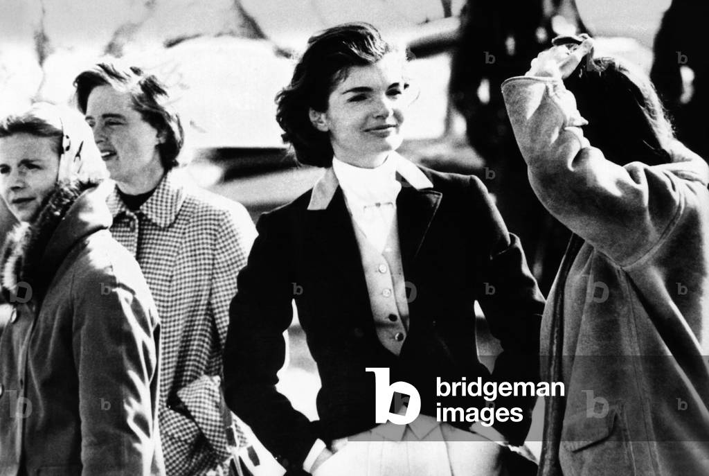Jacqueline Kennedy at a hunt, Virginia, 1961 (b/w photo)