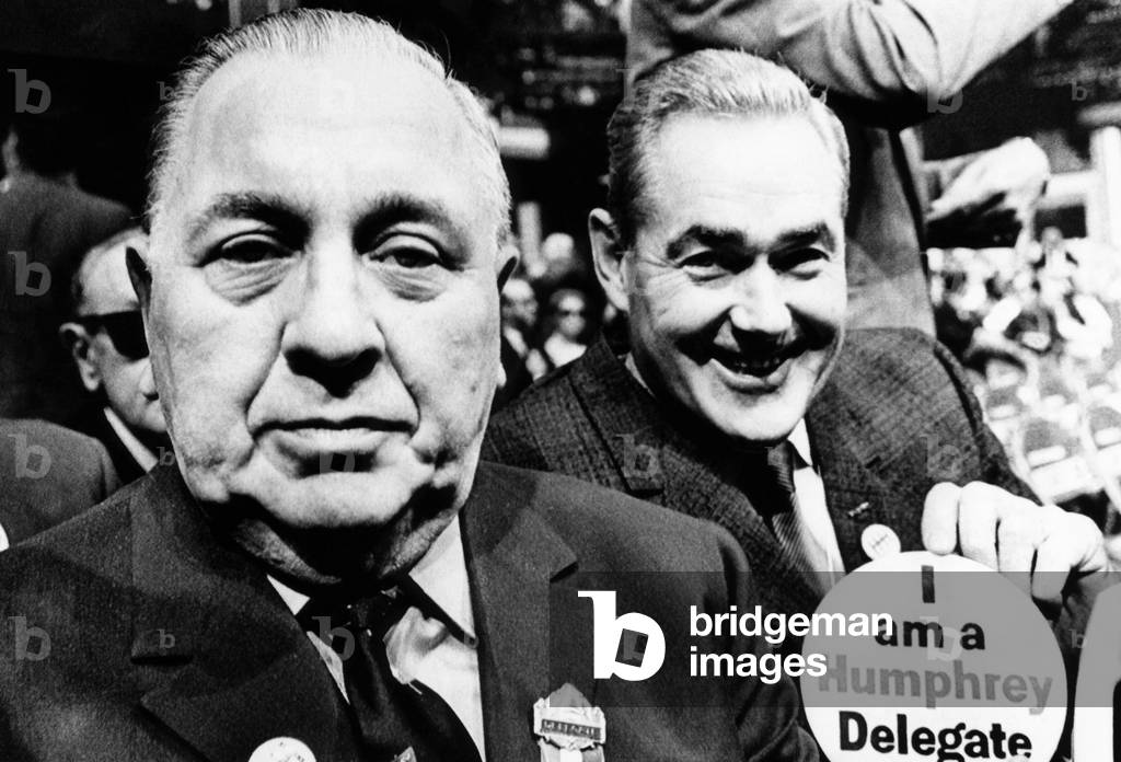 Richard J. Daley, Mayor of Chicago, and Illinois delegate George Dunne at the Democratic Party National Convention, 1968