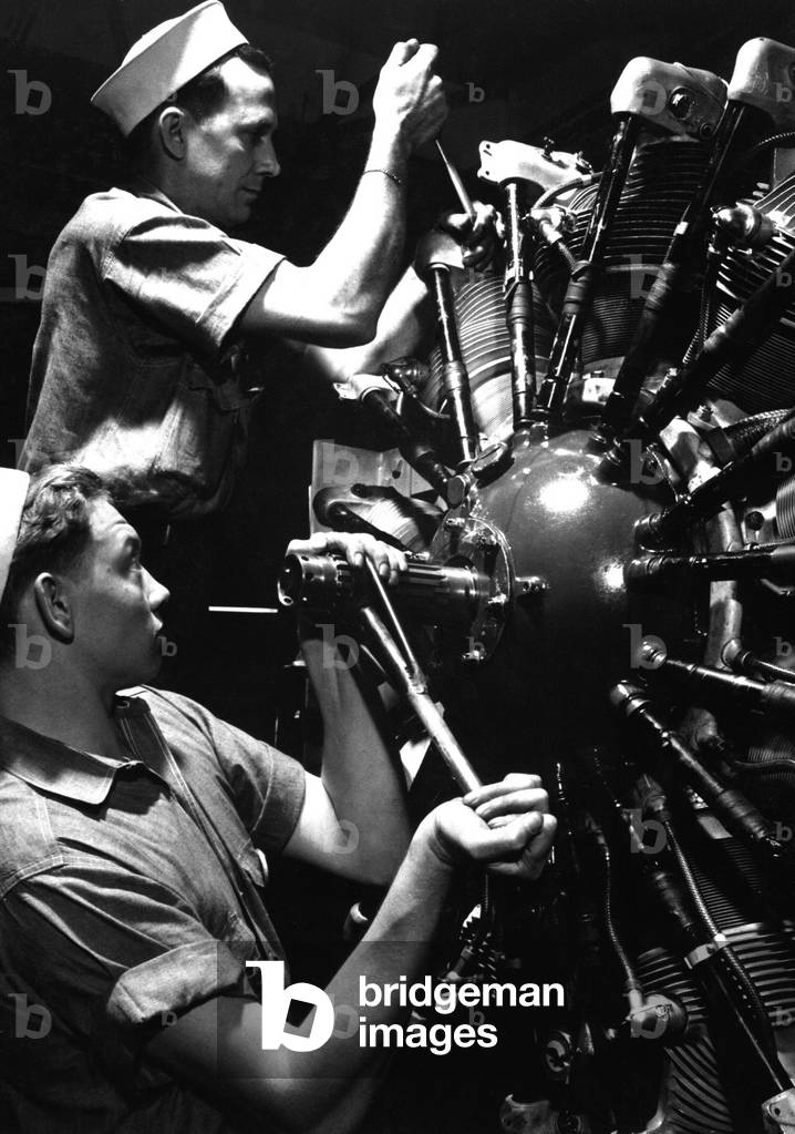 Aviation Machinists mates training at Navy pier, Chicago, Illinois during World War 2. July 1942