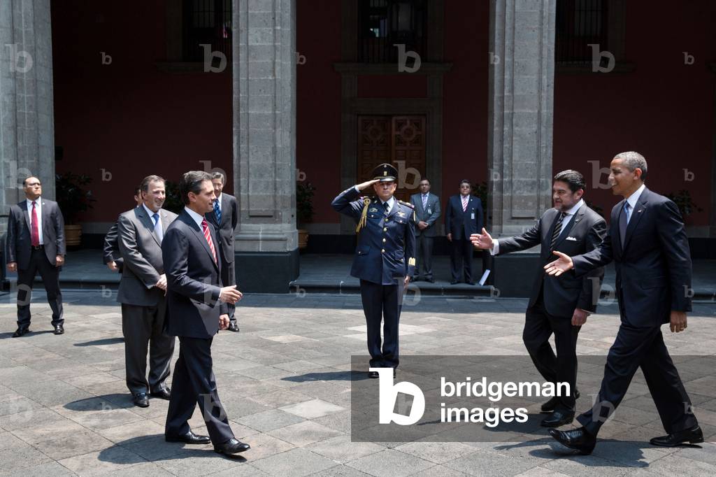 President Barack Obama greets Mexican President Enrique Pena Nieto. Palacio Nacional in Mexico City, Mexico, May 2, 2013