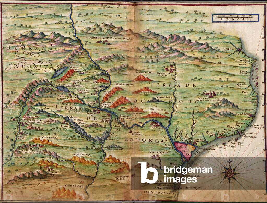 Portuguese maps showing detailed views of Zambezia (present day Mozambique )in Eastern Africa from a 1630 atlas