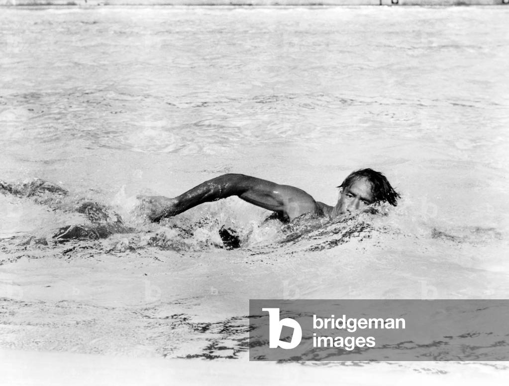 Kahanamoku, aka Duke Kahanamoku, swims in Los Angeles in preparation for a comeback at the Olympics, 1932