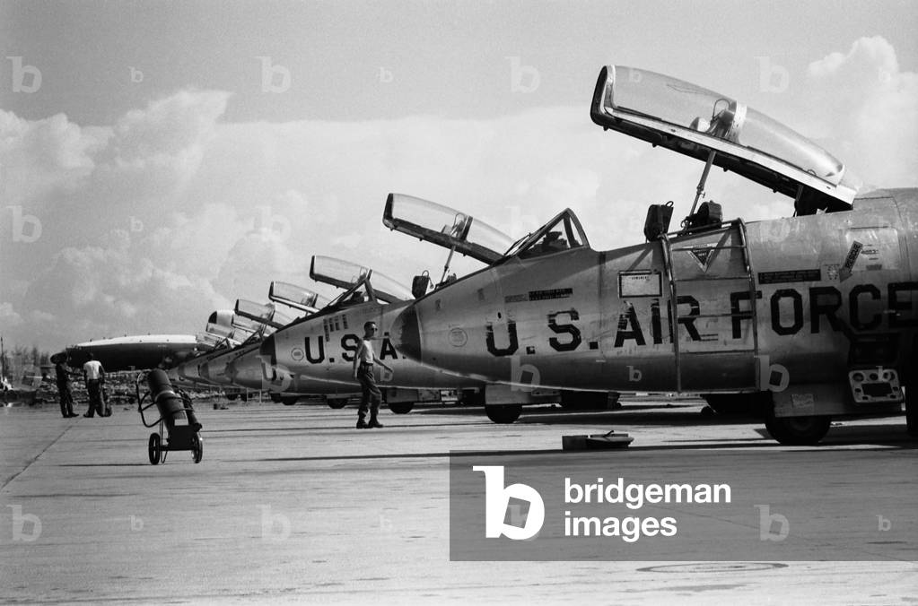 U.S. Air Force jets all with open cockpits on the crowded Da Nang flight line in South Vietnam. Sept. 12, 1965