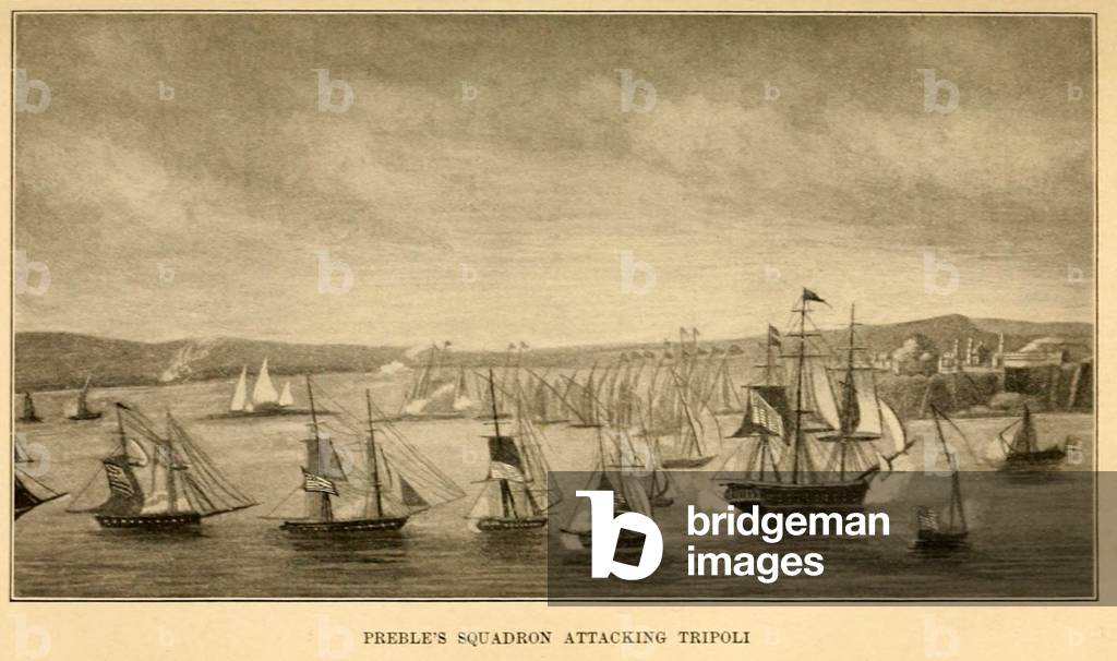 First Barbary War 1801-1805. Preble's Squadron Attacking Tripoli
