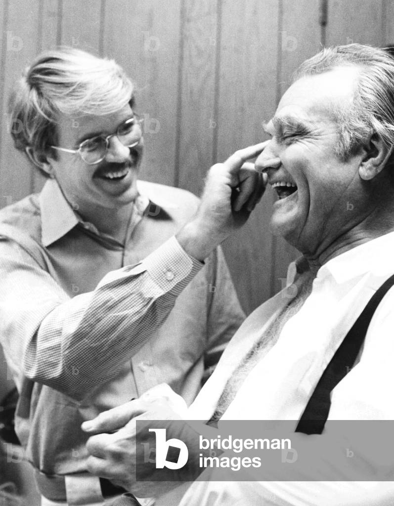 Makeup artist Ben Nye working on comedian Red Skeleton. c. 1960s