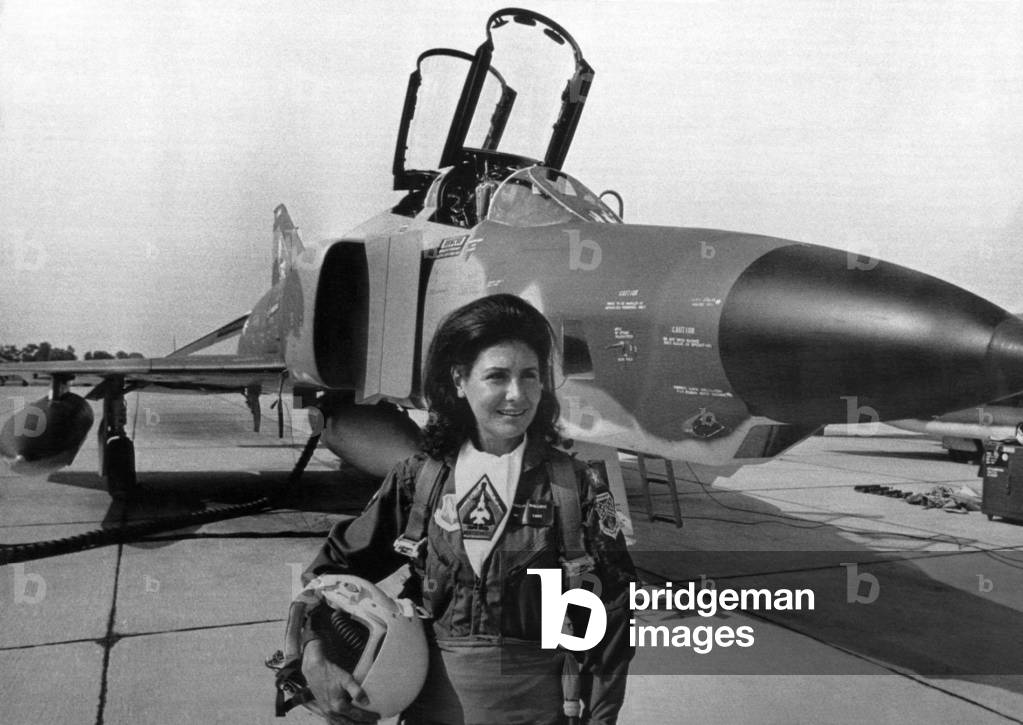 Cornelia Wallace, wife of Alabama Governor George Wallace, prior to a flight in an RF-4C 'Phantom' jet, Montgomery, Alabama, July 31, 1973