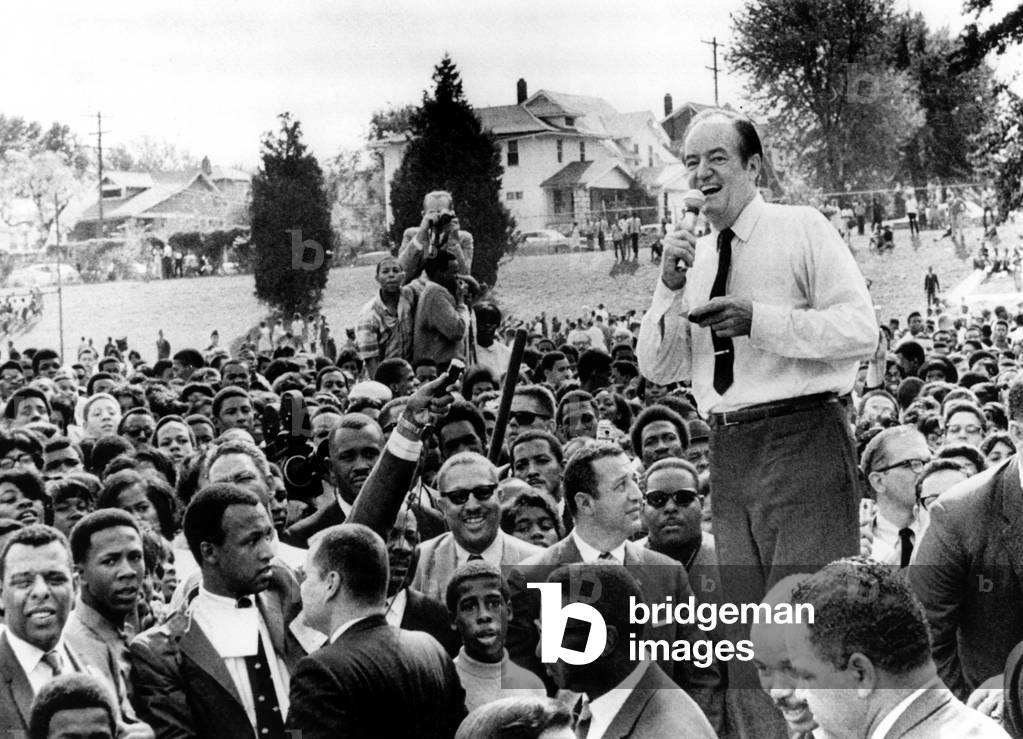Hubert Humphrey campaigns for Presidency, Kansas City, MO, 10/15/68.