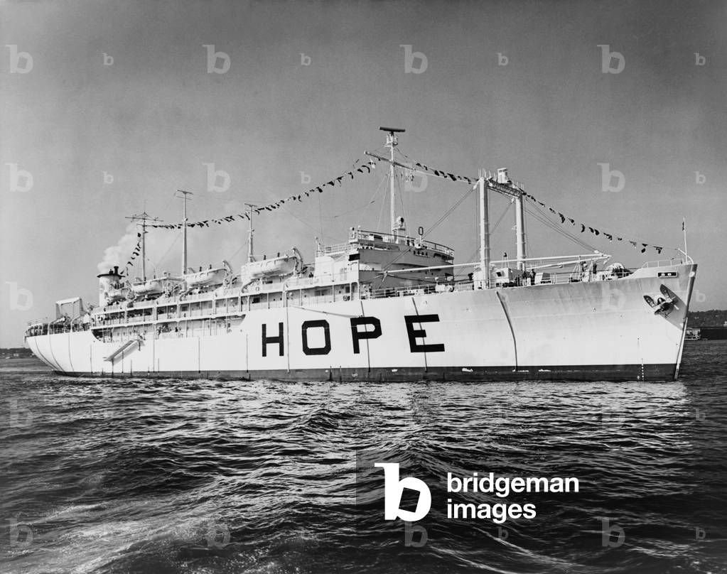 Hospital ship, 'S.S. Hope' , 15,000-ton ship sailed from 1960-1974 with operating rooms, a pharmacy, isolation ward, radiology department, and training facilities. Project HOPE (Health Opportunities for People Everywhere) continues health outreach in the 21st century