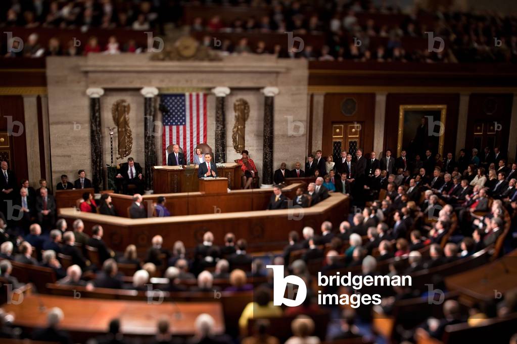 Variable focus image of President Obama delivers his State of the Union address at the U.S. Capitol. Jan. 25 2011. (BSWH_2011_8_142)