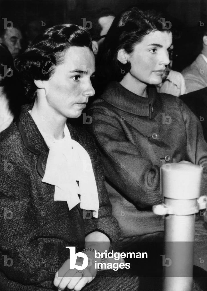 From left, Ethel Kennedy, Jacqueline Kennedy, at the Senate Labor Rackets Committee, Washington, D.C., March 5, 1957