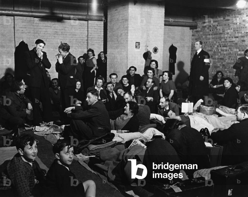World War 2, Battle of Britain. London civilians in a West End bomb shelter during the Blitz. c. 1940-41