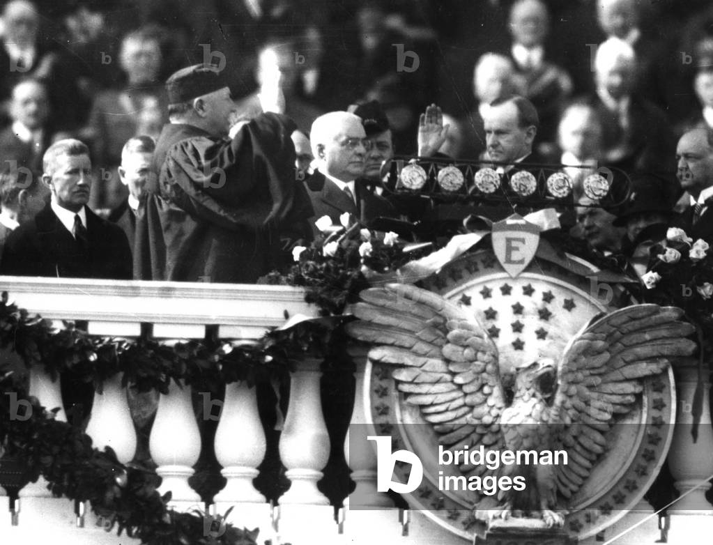 PRESIDENT CALVIN COOLIDGE, being inaugurated as president