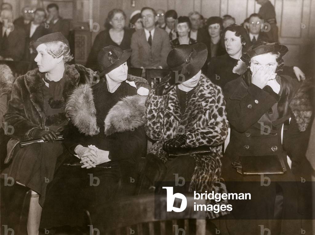 Four women of accused and convicted of harboring fugitives Clyde Barrow and Bonnie Parker. Left to right: Audrey Barrow, Mrs. Connie Barrow (Clyde's mother), Blanche Barrow and Mary Odare. 1934