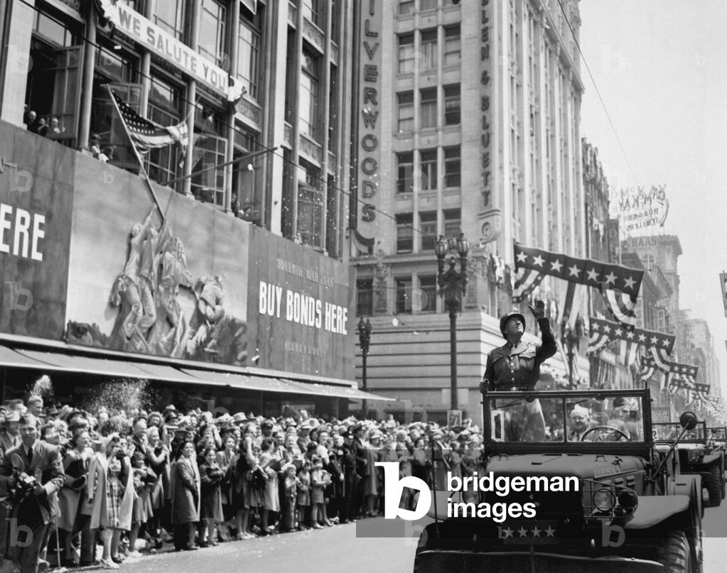 General George Patton receives the crowd's cheers in Los Angeles, June 9, 1945